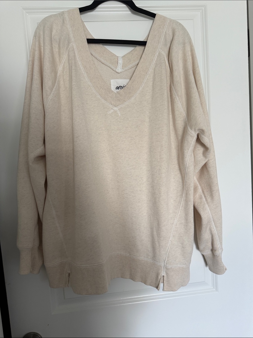 aerie Beige V-Neck Lightweight Pullover Sweater
